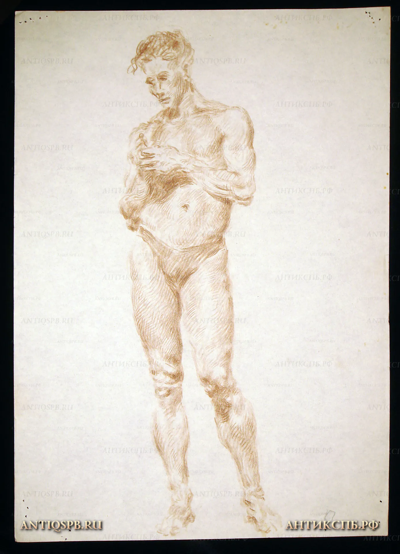 Рисунок карандашом "Натурщик". Автор: Поляков Александр Иванович (1921-1998). Вт. пол. ХХ века. СССР. №75П